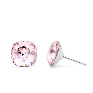 10mm Pink Swarovski Crystal Studs | Pink Cushion Cut Earrings | Hypoallergenic